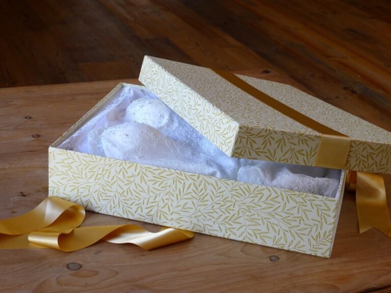 Wedding Dress Storage Box in William Morris Lily Leaf Gold