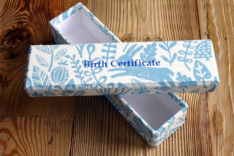 Birth Certificate Box in Shaker Nature Blue